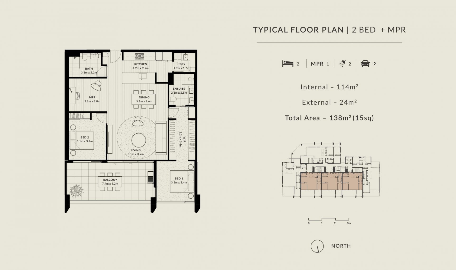 The Quarter Floor Plan 2 Bedrooms