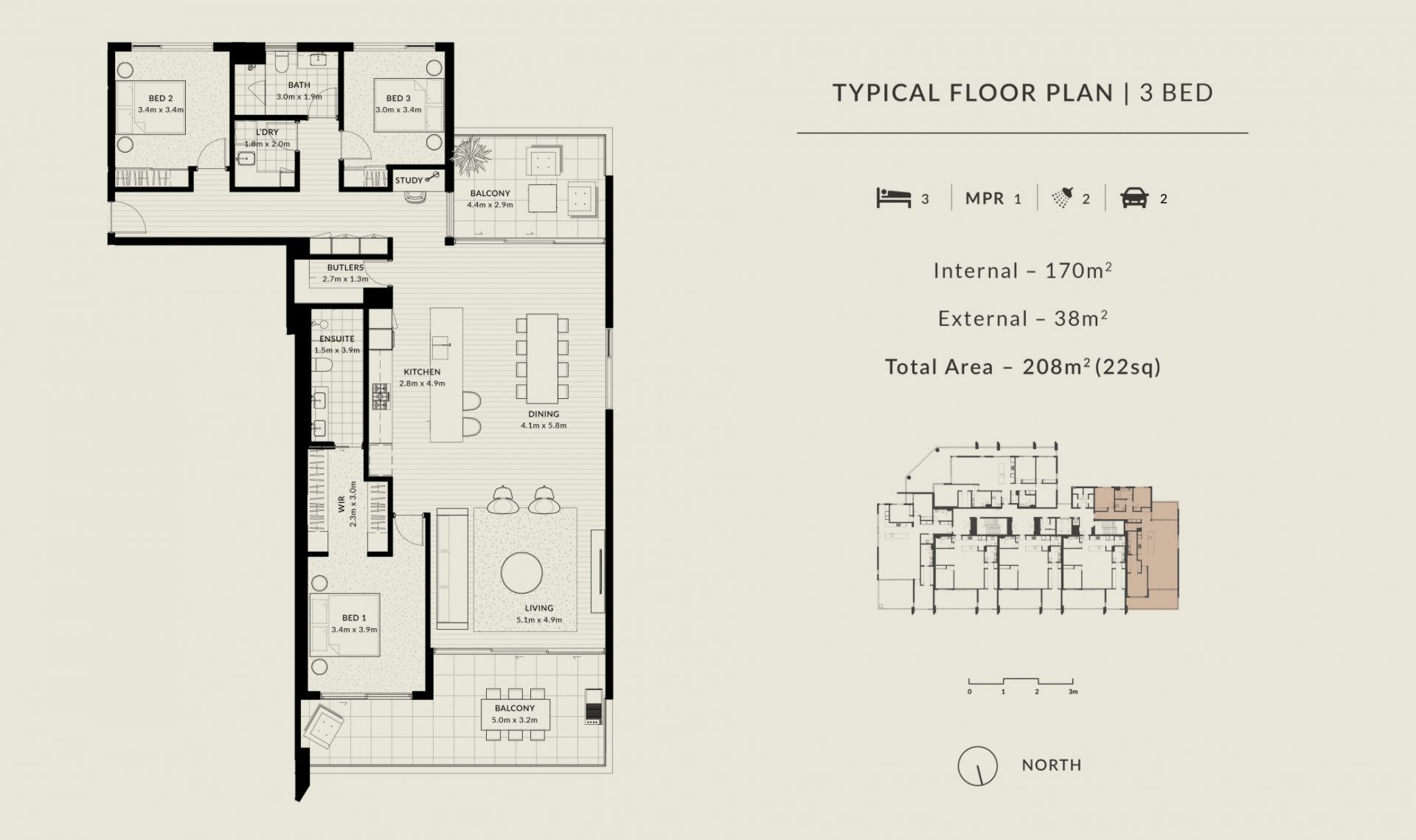 The Quarter Floor Plan 3 Bedrooms